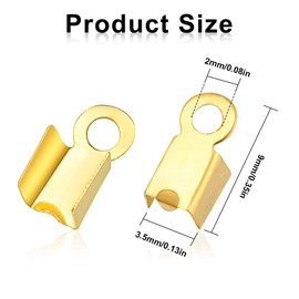 1000 Pieces Fold Over Cord Ends Cord Crimp End Tips Fold-Over End Caps Leather Ribbon Ending Clasp Tips Jewelry Connector for Jewelry Making, 3.5 x 9 mm/ 0.14 x 0.35 Inch, 5 Colors