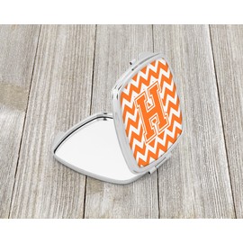 Caroline's Treasures CJ1046-HSCM Letter H Chevron Orange and White Compact Mirror Decorative Travel Makeup Mirror for Women Girls Gifts Pocket Makeup Mirror Folding Handheld