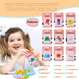 Standard German Talking Flash Cards, Educational Toy for Toddlers Aged 1-6 Years Old, 112 Sheets, 224 Words, Audible Educational Toy, Interactive Toy for Boys and Girls, Blue