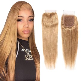 Zeslaerr Light Brown Lace Closure 100% Unprocessed Brazilian Remy Human Hair Straight 150% Density 4X4 HD Transparent Lace Front Knotless 8 Inch