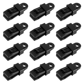 TRIWONDER Clips de Lona 12 Pcs Ligero Pequeño Ganchos de Clip Pinza de Cocodrilo Abrazaderas para Tienda de Campaña Toldo (Negro - 12 Pcs)