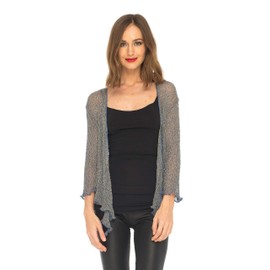 SHU-SHI - Cárdigan de punto brillante para mujer, diseño de bolero, talla única, Blue Jeans Gold, One Size