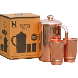 HealthGoodsAU - Pure Copper Water Jug with 2 Copper Tumbler | Copper Pitcher and Tumbler for Ayurveda Health Benefit