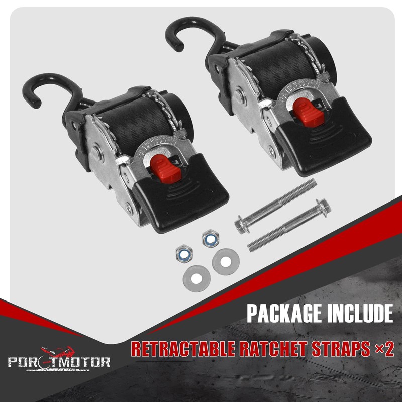 Porotmotor Stainless Steel Bolt-On Retractable Ratchet Straps, 2 inch x