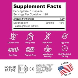 Zahler Magnesium Citrate, All Natural Supplement with Maximum Absorption, Helps Maintain Normal Muscle and Nerve Function, Certified Kosher, 200mg, 12