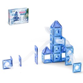 Magnetic Tiles Ball Track, Magnetic Construction Set Magnetic disc, STEM Sensory Educational Games Toys Preschool Building Stacking Block Learning Toys Gift for Toddler Age 3+ Boys Girls Kids (65pcs