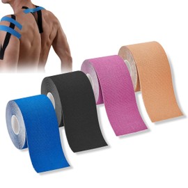 4 Rolls Kinesiology Tape, 5cm x 80m Athletic Sport Tap, Breathable Elastic Uncut Therapeutic Sports Tape for Sports Muscle Support