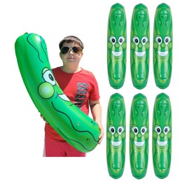Zuga Land GIANT Jumbo 36" Green Inflatable Smiling PICKLE HEAD (3 FEET) Vinyl. Blow Up Face Beach Pool Float Noodle Gag Prank Joke Party Decoration DJ Promo Dance Give Away Cucumber (6 Pack)