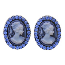 SoulBreezeCollection White Gray Cameo Stud Earrings Post Fashion Jewelry (Blue)