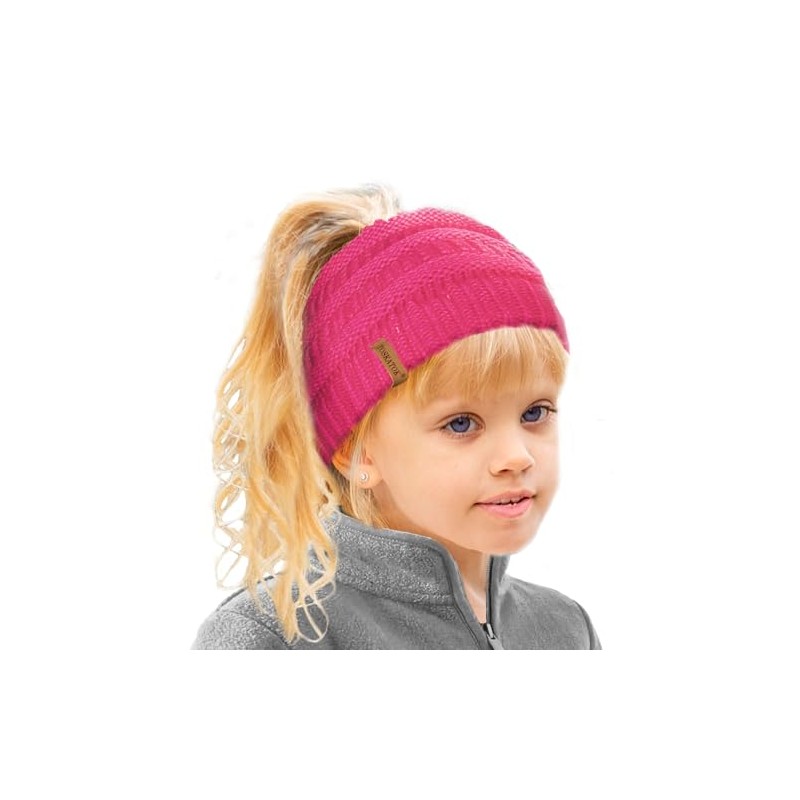 TOSKATOK Girl's Thermal Teddy Fleece Lined Ponytail Beanie Hat-Cerise