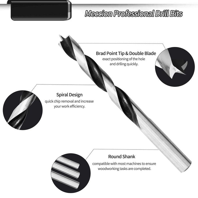 Meccion Wood Drill Bits 7mm 10Pcs Brad Point Auger Drill