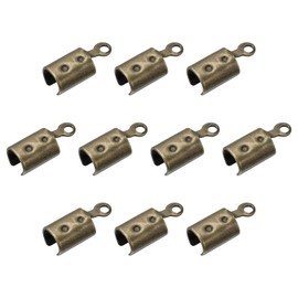 sourcing map 200 Pcs Fold Over Cord Ends, 5x12mm Terminators Iron Crimp Cap Clasp Tips for Leather Ribbon Craft Making, DIY Necklace, Bracelet, Bronze Tone