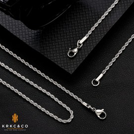 KRKCLIFE Rope Chain Necklace for Womens Mens, 2.5/3/4MM 18K Gold Plated/Stainless Steel Twist Chain Necklaces, Durable No Fading Anti-Allergies Gold/Silver Chain Pendant Necklace Jewelry