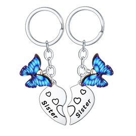 BESPMOSP Sister Keyring 2PCs Sister Heart Matching Gifts for Sister Gifts from Sister Big Sister Friendship Gifts for Best Friend Bestie Sister Christmas Birthday Gifts Bule Butterfly Charm Gifts