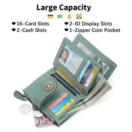 SENDEFN Small Womens Wallet Leather Bifold Card Holder RFID Blocking with Zipper Coin Pocket