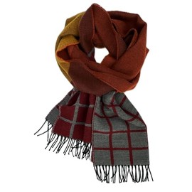 Wool Scarf Men's Winter Scarf Checked Orange Grey 100% Wool, orange