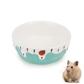 LuckyOpt Round Ceramic Hamster Bowl, Hamster Food Bowl with Cute Strawberry Pattern, Anti-Tipping Easy to Clean Hamsters Small Animal Food Water Bowls for Gerbils, Parrots, Guinea Pigs (Blue)