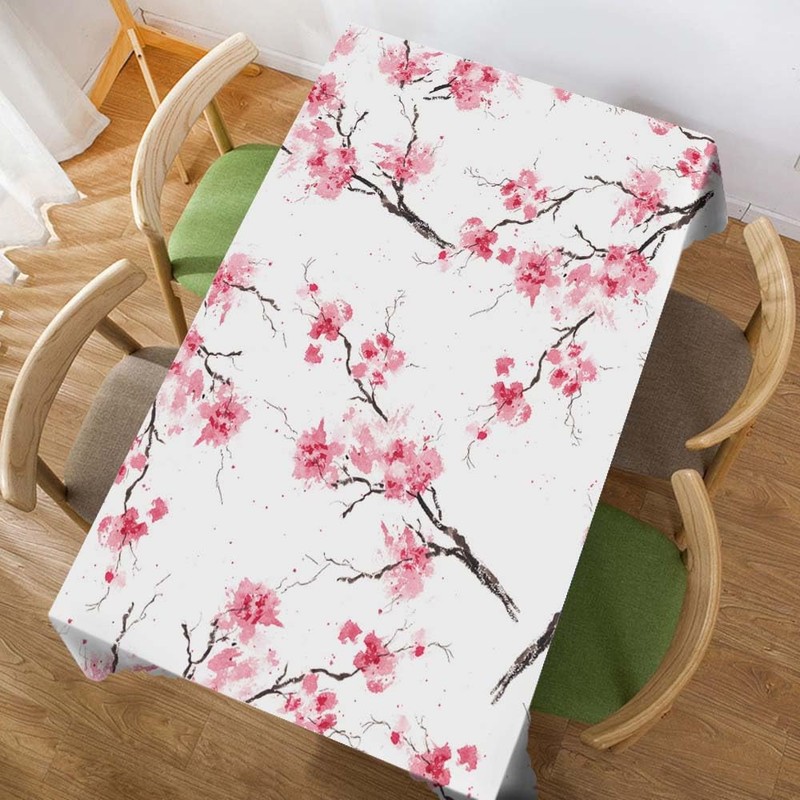 Walmsco Tablecloth Pink Cherry Blossoms Decor For Dining Room Kitchen
