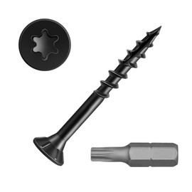 #8 x 1-1/4" Wood Screws, Outdoor Deck Screws with Star Drive, Black Tan Coated Screws for Outdoor Use, Coarse Threads, Self-Tapping, T-25 Drive Bit Included, 100 PCS