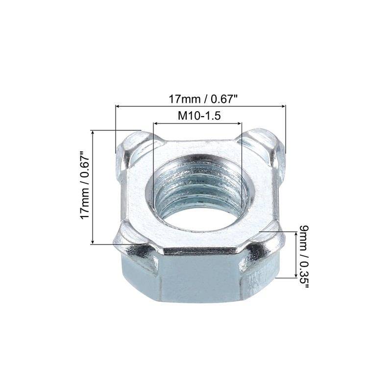 sourcing map Weld Nuts, M10-1.5 Square UNC Carbon Steel Machine
