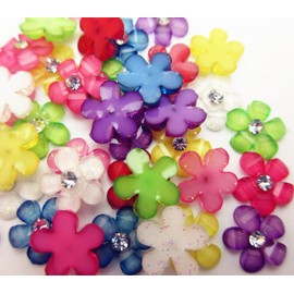 Dandan DIY 80pcs 10mm(0.4'') Mini Resin Flowers with Shiny Rhinestone Flatback Resin Buttons Resin Flatback Craft Flowers Phonecover Cards Craft Scrapbooking