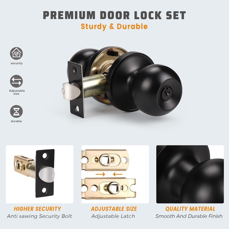 KNOBWELL 6 Pack Door Knob with Lock and Key (Keyed