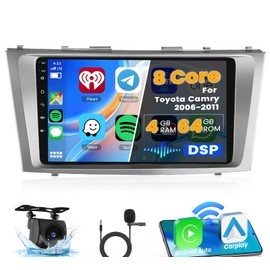 [8-Core 4+64G] Hikity Android 13 Car Stereo for 2006-2011 Toyota Camry with Wireless Carplay Android Auto, 9'' Touch Screen Stereo Dash Kit, 32EQ DSP/Bluetooth 5.0/GPS/WiFi/SWC, Backup Camera, Mic