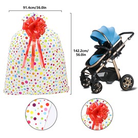 Large Plastic Gift Bag for Presents, 56× 36 inches Jumbo Gift Bags with Pull Bows Extra Large Gift Bag for Birthday, Christmas, Wedding, Baby Shower(Red Pull Bows)