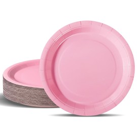 PYAILI Party Paper Plates, 50-Pack Disposable Light Pink Plates, 18 Centimetres-7 Inch