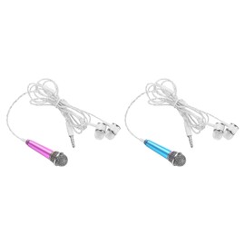 MECCANIXITY 2Pcs Mini Microphone Portable Vocal Microphone for Voice Recording and Singing with Earphone,Blue & Rose Red
