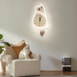 Ragdoll Cat LED Lighted Clock with Swaying Tail - Neon Sign Wall Clock Night Light Clock Pet Cat Art Decor For Kid’s Bedroom Coffee Shop Nursery Cat Lover Gift