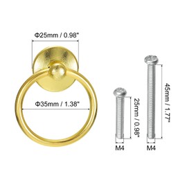 sourcing map 2Pcs Round Ring Pulls, Drawers Knobs Gold Circle Drawer Handles Single Hole for Dresser Cupboard Wardrobe