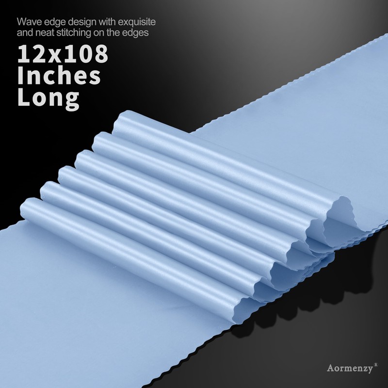 Aormenzy 4 Pcs Baby Blue Satin Table Runners 12 x