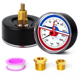 MEANLIN MEASURE 0-160Psi Thermal Pressure Gauge,0-250℉ 1/4" NPT 2.5" FACE DIAL,Boiler Temperature Pressure Gauge,with Reset Pointer, with 1/4" x 1/2" NPT and 1/4" x 3/8" NPT Hex Bushing,Back Mount