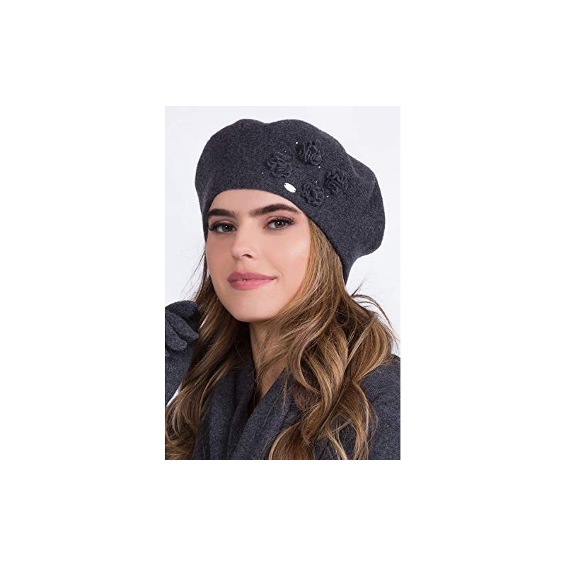 Kamea Women's Classic Winter Woolen Beret Ariel, Dark Grey,One Size