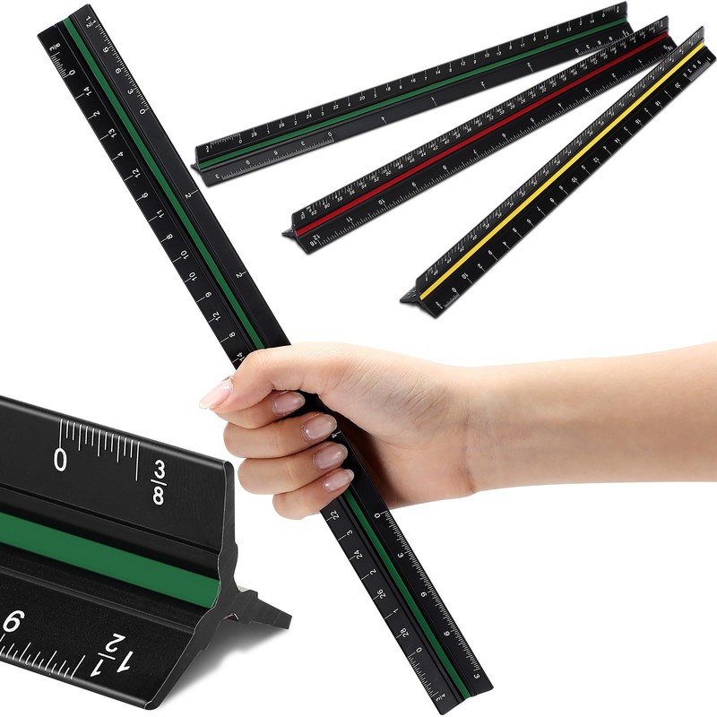Macarrie 10 Pcs Architectural Scale Triangular Ruler 12" Architect Engineers