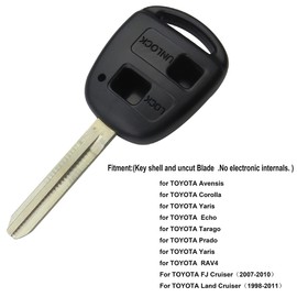 2 Button Car Remote Key Shell Replacement for To-yo-ta Avensis Corolla Camry Echo Yaris Prado RAV4 Tarago with Button Rubber Pad (Pack of 1)