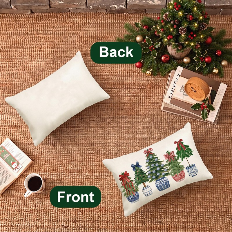 Christmas Blue Porcelain Lumbar Pillow Cover 12x20 Inch 1 Piece