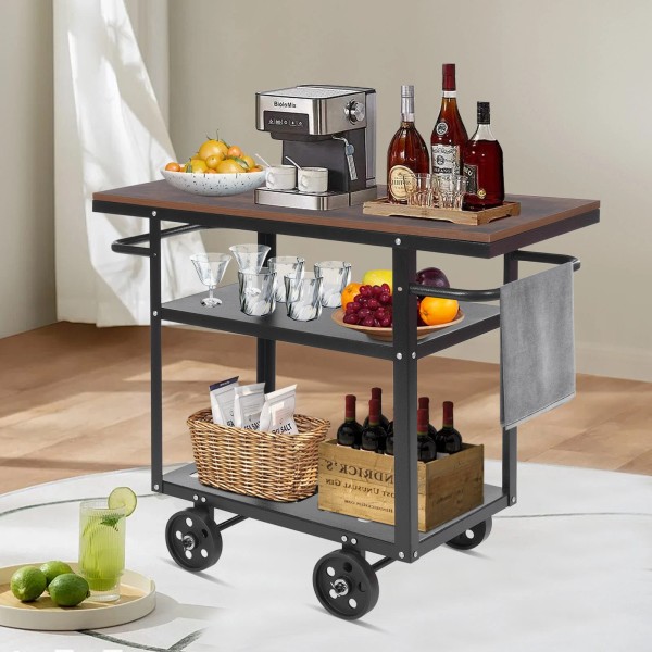 Unbranded 3 Tier Rolling Bar Cart Mobile Serving Cart Kitchen