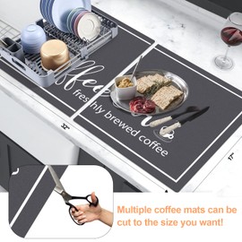 Dish Drying Mat, 17"x32" Absorbent Coffee Bar Mat for Countertops, Coffee Bar Accessories with Coffee Cup Pattern for Kitchen Counter Coffee Maker Coffee Pot Dining Room Decoration, DarkGrey