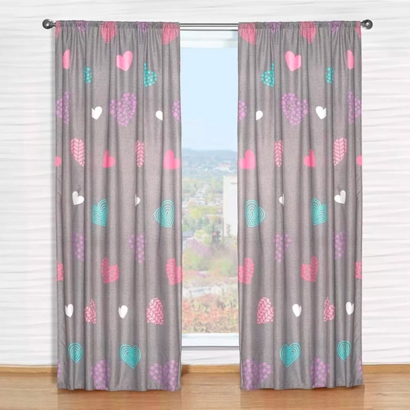 Elefantito Cortinas Amore 2 Paneles De 1.30 X 2.20 Corazones