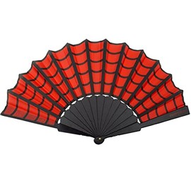 Gothic Scallop Fabric Hand Fan Spiderweb Folding Fan (Red)