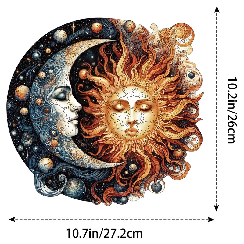 WHJSG Wooden Puzzles for Adults, Sun and Moon Wood Puzzles