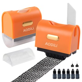 2Pack Identity Theft Protection Roller Stamps-6 Refill Inks,Aodili Prevention Privacy Security Stamp with Box Opener,Envelope Cut Blade 3-in-1, Guard Personal Info Blockout Set-(Orange)