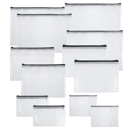EINEY Zipper File, Receipt File, Clear Pouch, Zipper Included, Waterproof, Wet Resistant, Mesh Case, Transparent, Large Capacity, Travel Storage Bags, 6 Sizes, Set of 12, A4, A5, A6, B4, B5, B6, 2