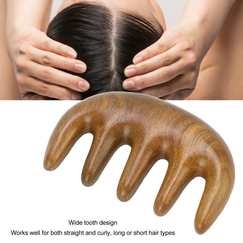 Scalping Massage Comb Handheld Green Sandalwood Massager Wide Tooth Scalping