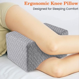 SweetSlubr Memory Foam Knee Pillow for Side Sleepers, Ergonomic Leg Cushion for Side Sleeping, Leg Positioner Pillow for Adult (Grey)