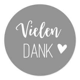KuschelICH 100 Thank You Paper Stickers - Premium Stickers with Heart - 5 cm Diameter (Grey, Pack of 100)