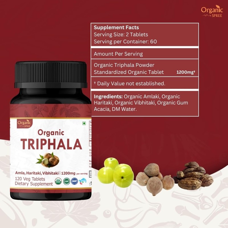 Organic Spree Triphala 120 Tablets | Amla, Haritaki & Bibhitaki
