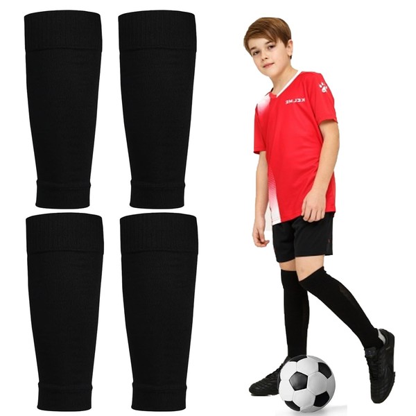SULIVES 2 Pairs Kid's Football Sock Sleeves - Soccer Shin Guard Leg Sleeves - Joga Shin Pads - Enhance Performance for Football Games Beginner